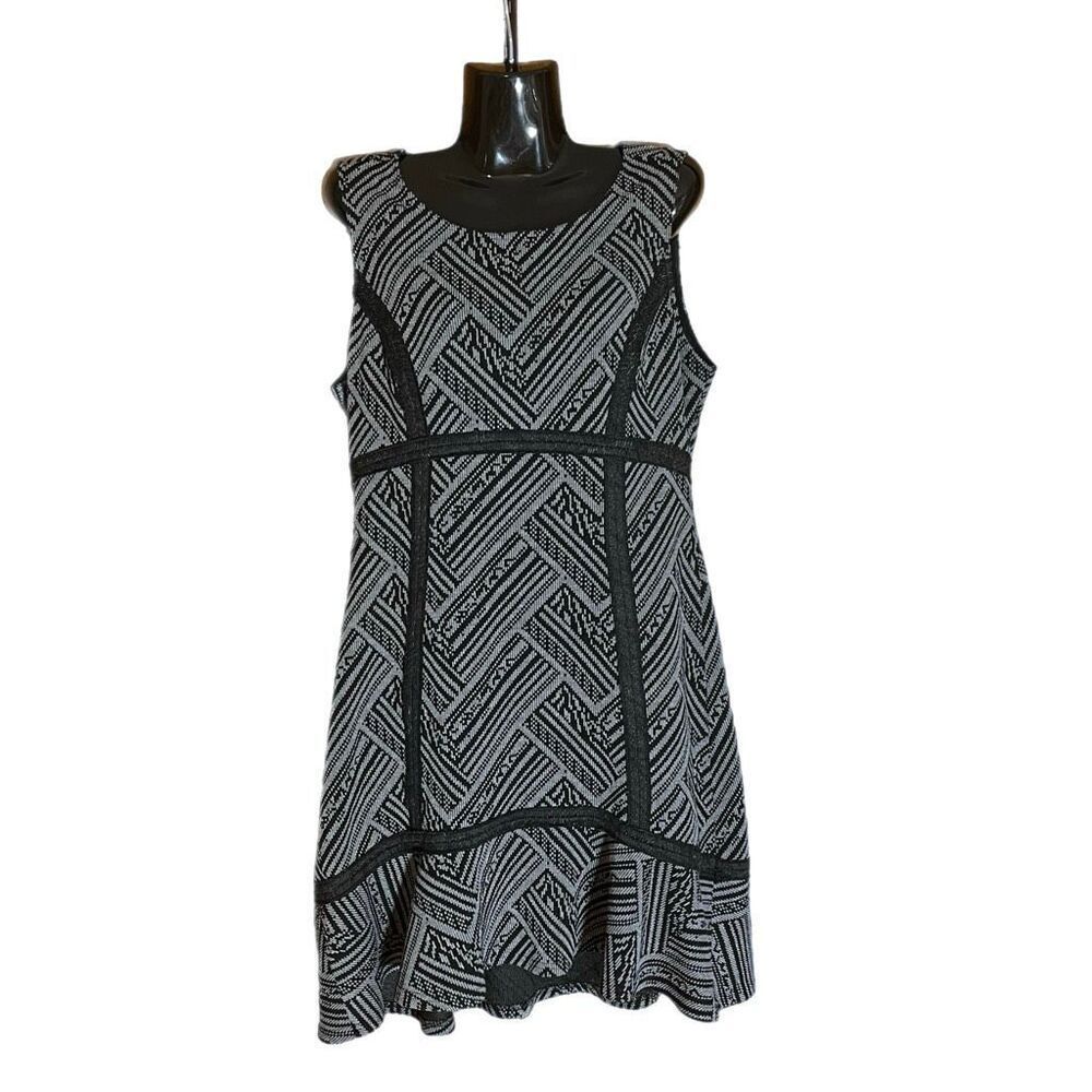 Anthropologie Tabitha Aztec Black & Gray Print Sleeveless Dress‎ Sz 12